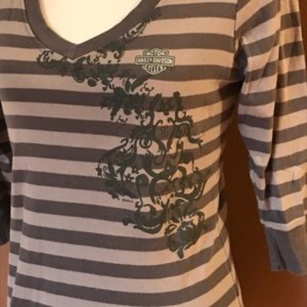 Harley Davidson V-Neck Gray Stripped Shirt